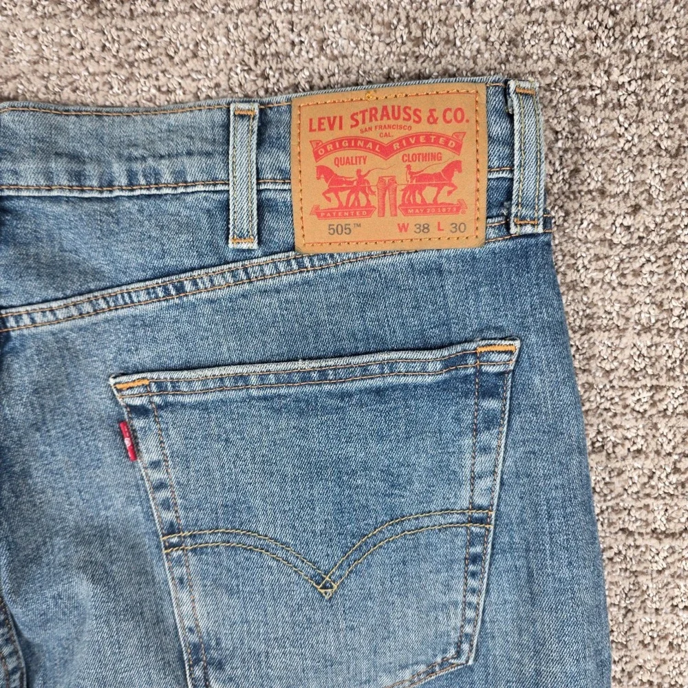 Levis 505 Regular Fit Straight Leg Stretch Blue Jeans Mens 38x30 New NWT